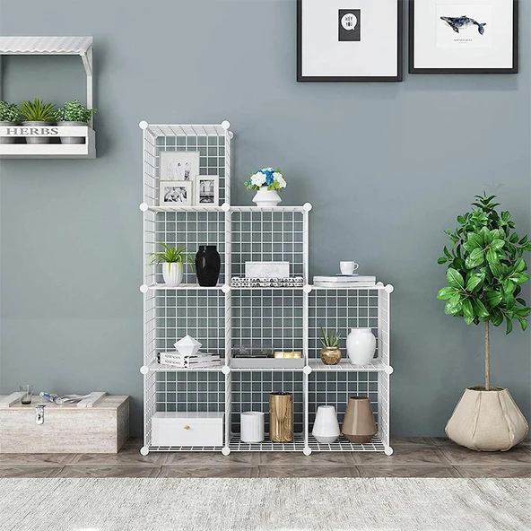 9'lu Tel Küp Çok Amaçlı Organizer Raf Beyaz 33cm ürün görseli 1