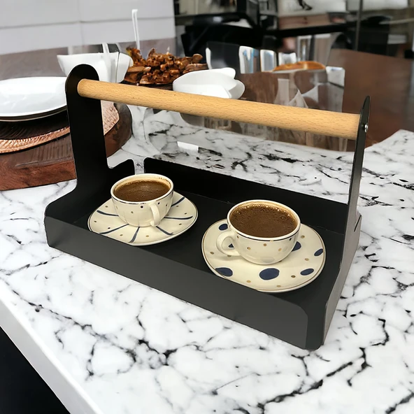 Ahşap Saplı 30x17cm Siyah Metal Servis, Sunum, Dekoratif Tepsi ürün görseli 1