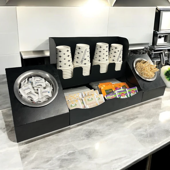 16 Oz Çay Kahve ve 2' li Tek yuvalı Organizer Siyah Stand Kahve İstasyonu Düzenleyicisi, Şık Tasarım, Ofis & Self Servis İçin ürün görseli 1