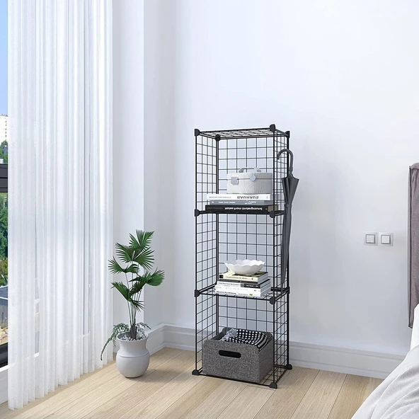 3 Bölmeli Tel Küp Çok Amaçlı Organizer Raf Siyah 33cm Mutfak, Oyuncak, Kiler, Depolama Rafı ürün görseli 1