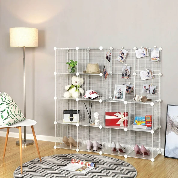 16'lı Tel Küp Çok Amaçlı Organizer Raf Beyaz 33cm ürün görseli 1