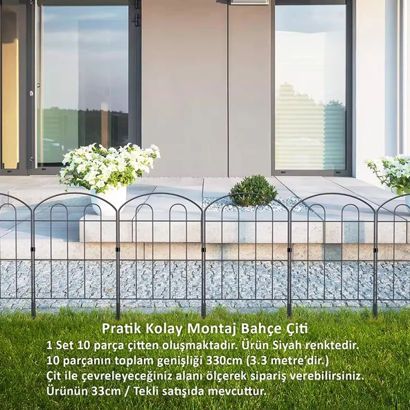 DEKORATİF BAHÇE ÇİTİ 10'LU SET 330CM MODEL - 1 SİYAH HOBİ BAHÇESİ, ÇİÇEK, SEBZE, MİNİ BAHÇE ürün görseli 1