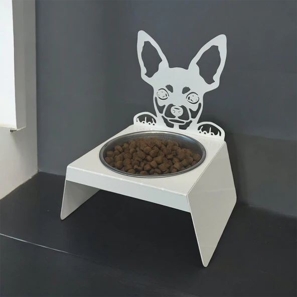 Sevimli Köpek Tasarımlı, Ergonomik Beyaz Kedi ve Köpek Mama ve Su Kabı Tekli Small Model – Paslanmaz Çelik, Dayanıklı Malzeme ürün görseli 1