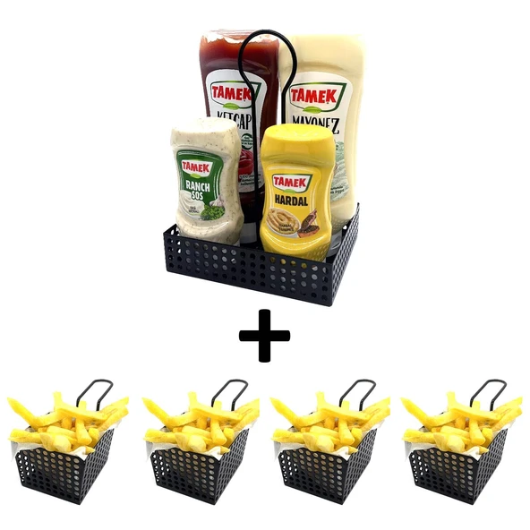 4 Adet Şık Patateslik ve 1 Pratik Sosluk - Siyah Cafe Sunum Seti Model-1 ürün görseli 1