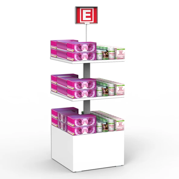 ECZANE 3 Raflı 50x50 Ahşap Beyaz Orta Alan Standı ürün görseli 1