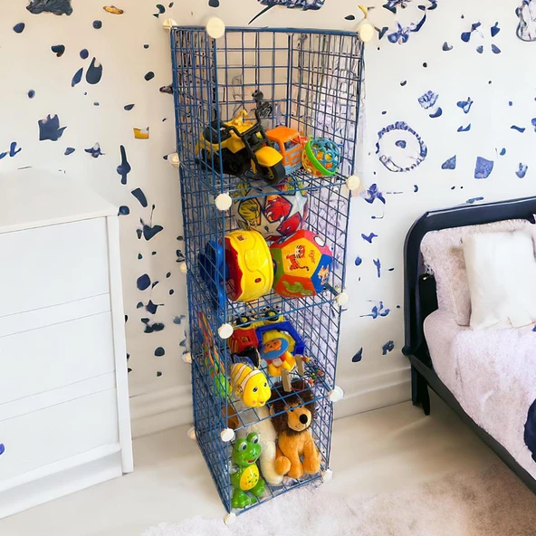 4 Bölmeli Tel Küp Çok Amaçlı Organizer Raf Mavi 33cm Mutfak, Oyuncak, Kiler, Depolama Rafı ürün görseli 1