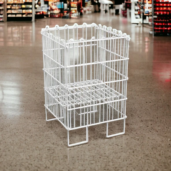 Ergonomik Tasarım 40x40 Katlanır Tel Havuz Sepeti Beyaz – Market, Avm, ve Bakkal İçin İdeal Ürün Teşhir Standı ürün görseli 1