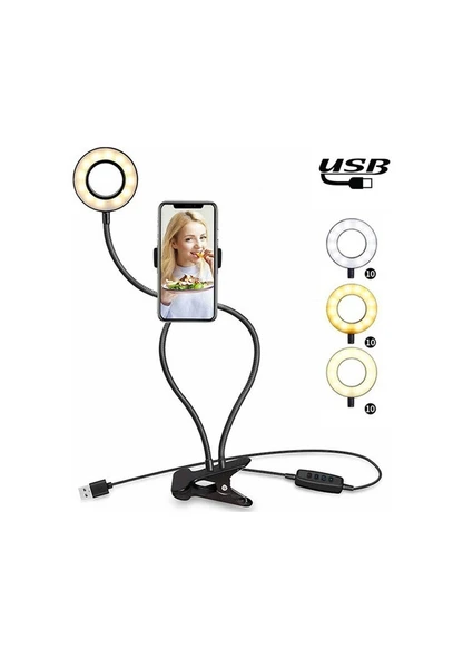 Klipsli Makyaj Işığı USB Selfie Çekme Halkası ürün görseli 1