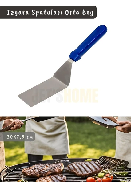 Barbekü Spatulası Paslanmaz Izgara Spatulası Çelik Hamburger Spatulası 30 cm ürün görseli 1