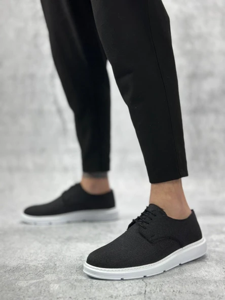 ET0003 Bağcıklı Klasik Spor Keten Siyah Beyaz Taban Casual Erkek Ayakkabı ürün görseli 1