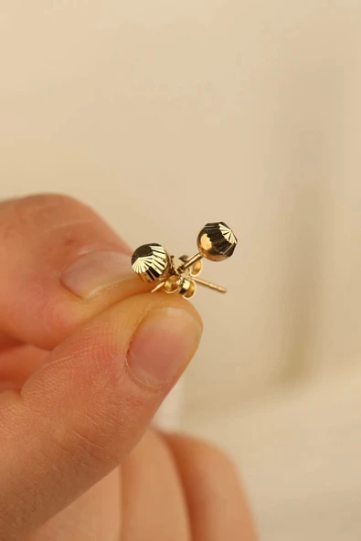 14 Ayar 3mm Kalemli Top Altın Küpe ürün görseli 1