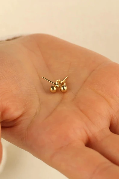 14 Ayar 2mm Top Altın Küpe - Resim 2