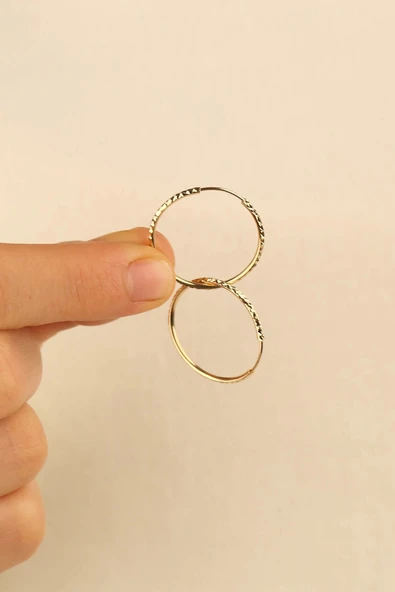 14 Ayar 2.3 cm Halka Altın Küpe - Resim 4