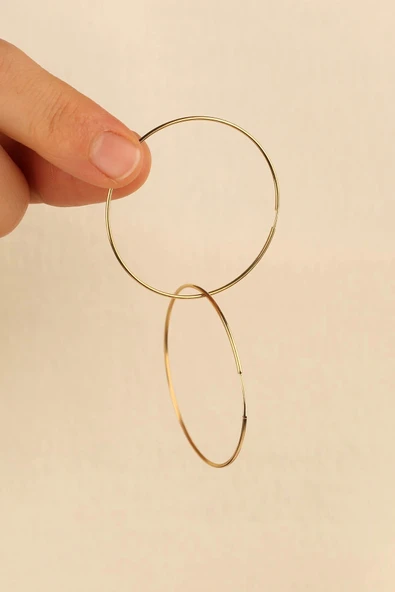 14 Ayar 4cm Halka Altın Küpe - Resim 5