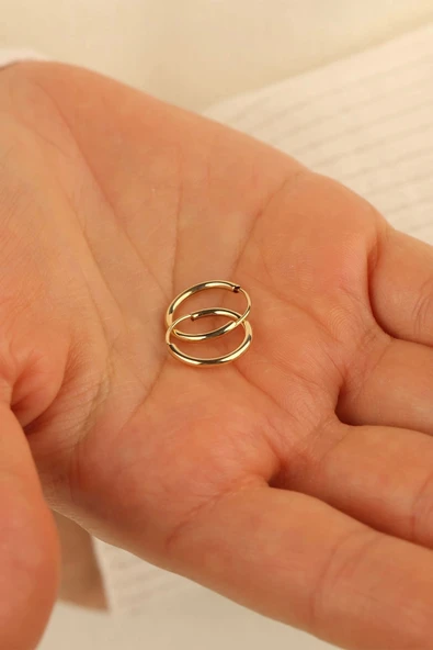 14 Ayar 1 cm Halka Altın Küpe - Resim 2