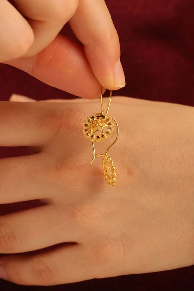 Tarz Altın Gül Küpe - Resim 4