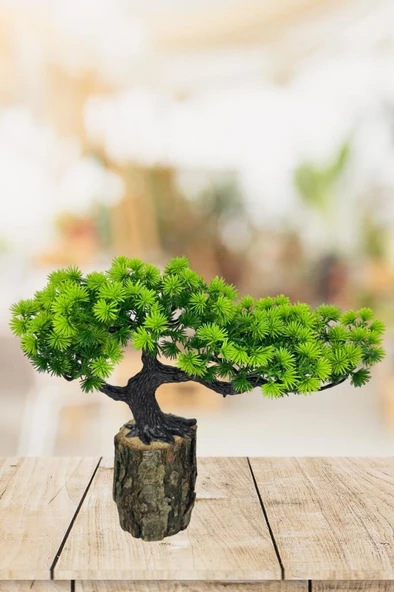 Nettenevime Yapay Çiçek Bonsai Ağacı Kütük Saksıda Yatık Akasya  Dekoratif Yapay Ağaç Bonzai 30*20 CM ürün görseli 1