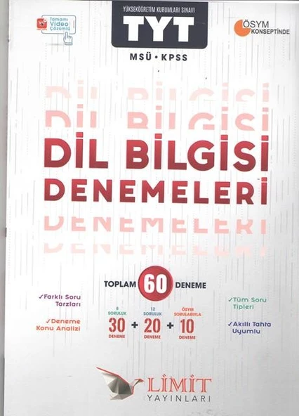 TYT MSÜ KPSS Dil Bilgisi Denemeleri Limit Yayınları ürün görseli 1