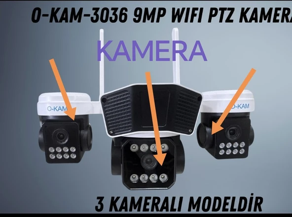 Gerçek 3 Kameralı O-KAM 9MP SOLAR PTZ SİM KART DESTEKLİ GECE GÖRÜŞLÜ GÜNEŞ ENERJİLİ GÜVENLİK KAMERASI ürün görseli 1
