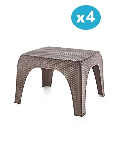 Omnipazar SY-2590 Hasır Desen Plastik Bahçe Balkon Plaj Şezlong Sehpa 4'lü Set Kahverengi ürün görseli 1