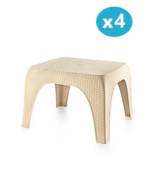 Omnipazar SY-2590 Hasır Desen Plastik Bahçe Balkon Plaj Şezlong Sehpa 4'lü Set Bej ürün görseli 1