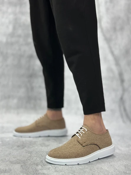 ET0003 Bağcıklı Klasik Spor Keten Hardal Beyaz Taban Casual Erkek Ayakkabı ürün görseli 1