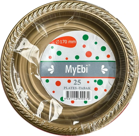 My-Ebi Altın Renkli Parti Davet Plastik Tabak - 17 Cm. - 25 Adetlik Paket ürün görseli 1