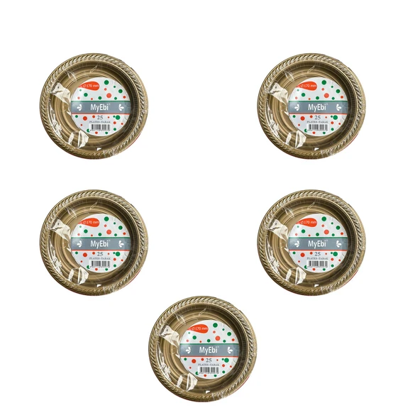 My-Ebi Altın Renkli Parti Davet Plastik Tabak - 17 Cm. - 25 Adetlik 5 Paket ürün görseli 1