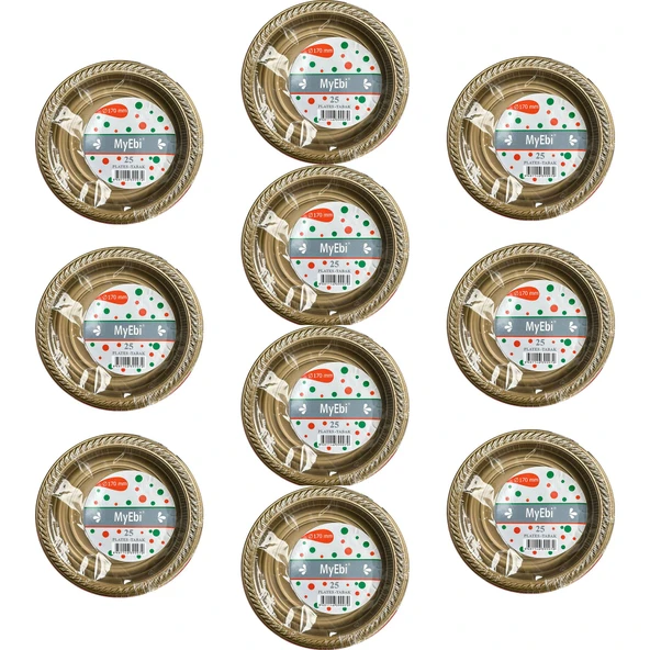 My-Ebi Altın Renkli Parti Davet Plastik Tabak - 17 Cm. - 25 Adetlik 10 Paket ürün görseli 1