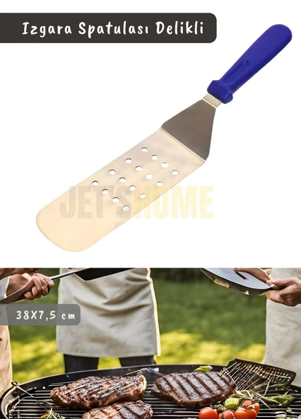 Barbekü Spatulası Paslanmaz Delikli Izgara Spatulası Çelik Hamburger Spatulası 38 cm ürün görseli 1