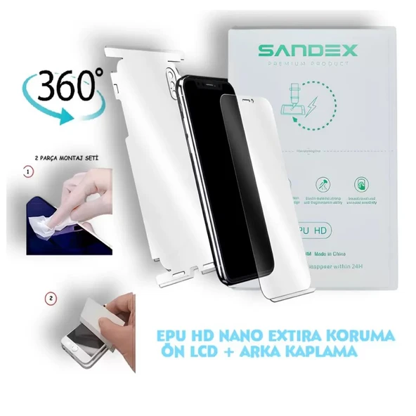 Xiaomi REDMİ 9 Uyumlu NANO Ön Ekran + Full Arka Kaplama SET 360 Koruma Esnek İnce - SANDEX - EPU HD ürün görseli 1