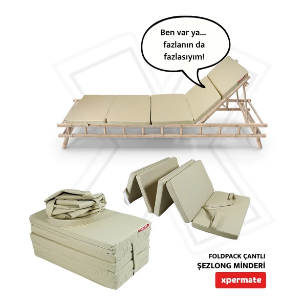 XPERMATE Katlanır Şezlong Minderi Fermuarlı Çantalı Cepli FoldPack 30x60x25 cm Bej ürün görseli 1