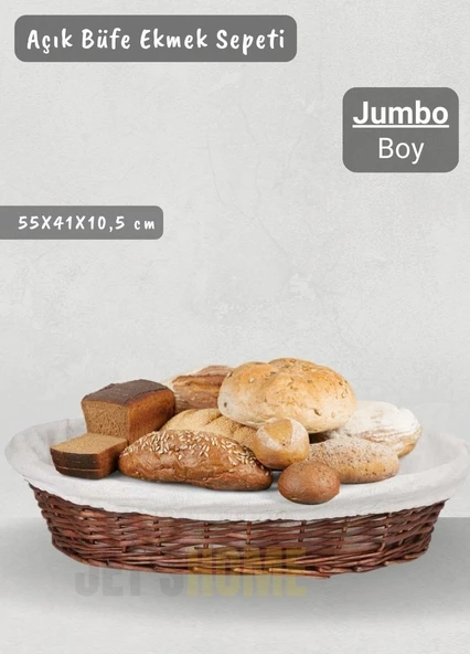 Hasır Ekmek Sepeti Oval Açık Büfe Sepeti Yılbaşı Sepeti Jumbo Boy 55 cm ürün görseli 1