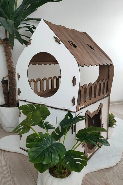 ahşap sarayı Kedi Evi 2 Katlı Merdivenli - Resim 5