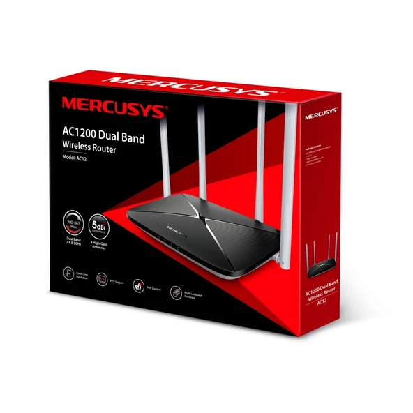 Tp-Link MERCUSYS AC12 AC1200 4 PORT 10/100 4x5dBI 300MBPS Kablosuz Router ürün görseli 1