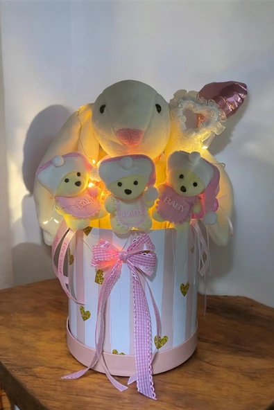 Led Işıklı Özel Kutuda Uyku Arkadaşı Bunny Peluş Tavşan ile Yeni Doğan Hediye Seti- Babyshower ,Yenidoğan Hediyesi ürün görseli 1