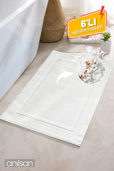 6'lı Düz %100 Pamuk Ayak Havlusu- Beyaz 50x70, 245 Gr ürün görseli 1