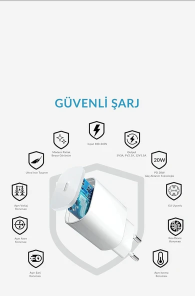 20W USB-C Hızlı Şarj Güç Adaptörü - Resim 2