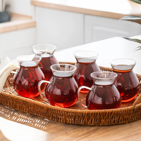 Perotti Keyfi Ala 6 Lı Borosilikat Çay Bardağı 15528 200 ml Borosilikat Cam Kulplu Çay Bardağı Seti ürün görseli 1