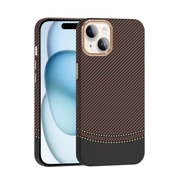 iPhone 14 Kılıf Kablosuz Şarj Özellikli Karbon Fiber Görünümlü Gros Kapak ürün görseli 1