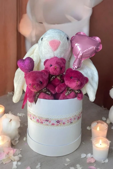 SOLE Premium Peluş Ayıcık ve 45cm Tavşan Buketi – Kalpli Sürpriz Kutusu Sevgiliye Özel ürün görseli 1