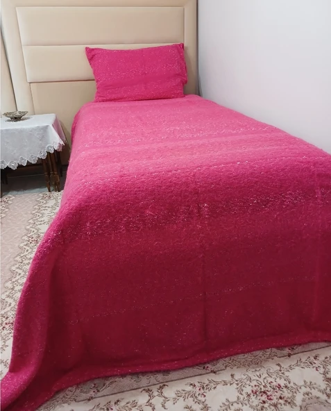 Tavşan Tüyü El Dokuma Yumuşak Dokulu Tek Kişilik Yatak Örtüsü (160x240)-Pembe ürün görseli 1
