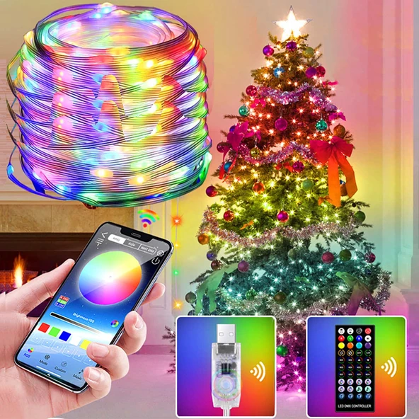 Bluetooth APP kontrol uygulama akıllı RGB perde ışıklar 10M piksel Noel yılbaşı show Su Geçirmez USB efektli yürüyen strobe modlu ürün görseli 1