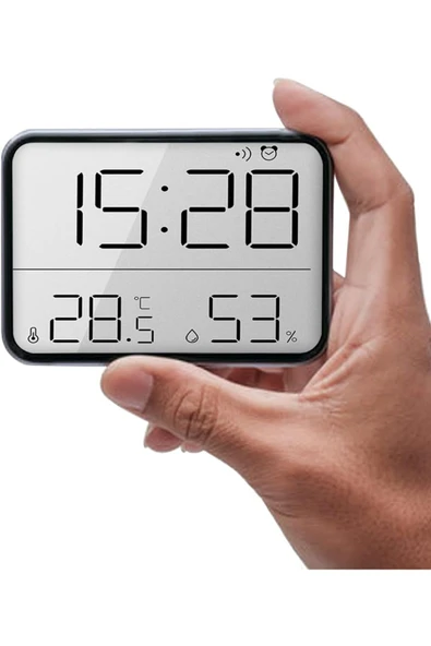 UmoTech Dijital Mini Saat LCD Ultra İnce Mıknatıslı Buzdolabı saati Alarmlı Nem ve Sıcaklık Göstergeli 9x7cm ürün görseli 1