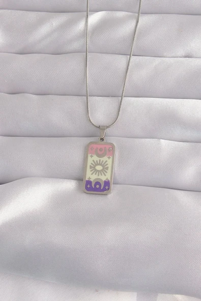316L Çelik Gümüş Renk Karışık Mineli Ay Figür Tarot Kolye - TJ-BKO9044 ürün görseli 1