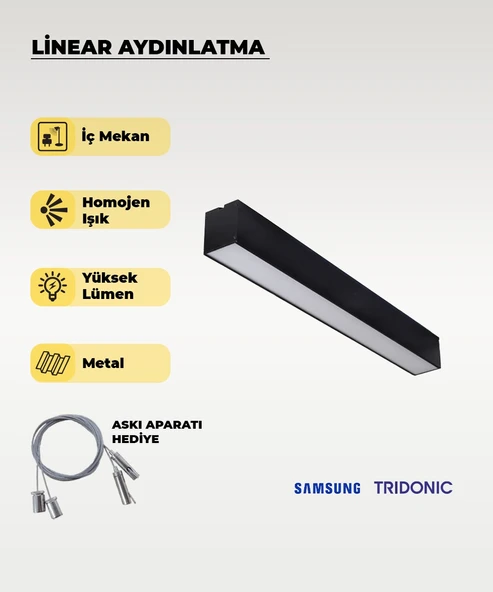 120 cm Siyah Metal Kasa Lineer Aydınlatma 6500K (Beyaz Işık) ürün görseli 1
