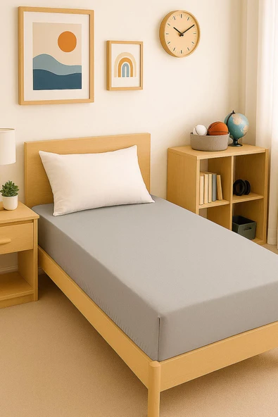 120 x 200 x 30 cm Düz Pamuklu Tek Kişilik Lastikli Fitted Penye Çarşaf ürün görseli 1