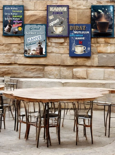 5 Parça (14cmx20cm) Kahve Ruhunu Evlerinize Taşıyan Dekoratif  Mdf Tablo, Kahve Köşesi Tabloları, Duvar Tabloları, Cafe Tabloları, Çerçeve Görünümlü Dekoratif Hediyelik ürün görseli 1
