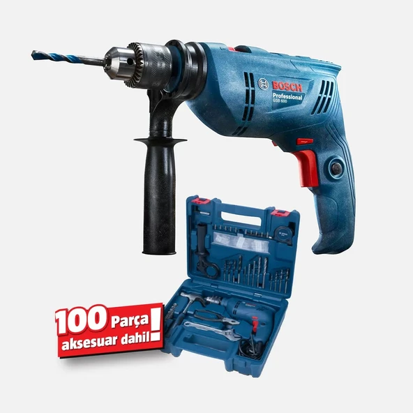 Bosch GSB 600 Darbeli Matkap+100 Parça Aksesuar Seti 06011A0321 ürün görseli 1