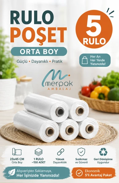 Rulo Atlet Poşet Orta Boy x5 Rulo Market Manav Poşeti Çöp Poşeti ürün görseli 1